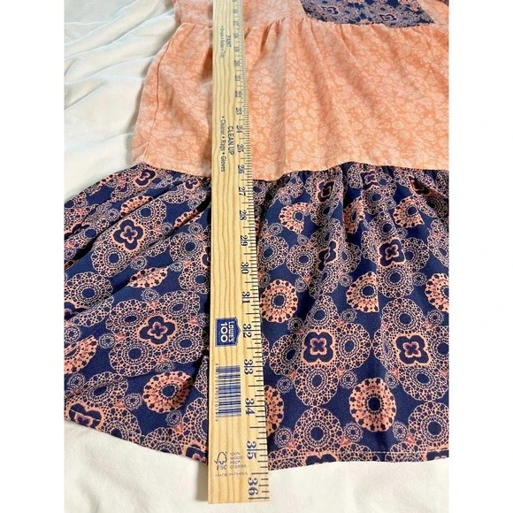 Bobeau Peasant Dress Sz M Coral/Navy Colorblock Boho Tassels - Picture 8 of 11